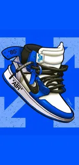 Blue and white sneaker digital art wallpaper with contrasting background.