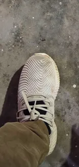 Beige sneaker on textured pavement background