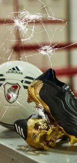 Black and gold soccer boots with River Plate ball.