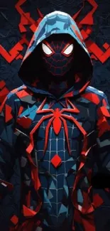 Spider-themed geometric hoodie wallpaper in red and black.