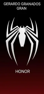 Stylish spider logo with black and red gradient background.