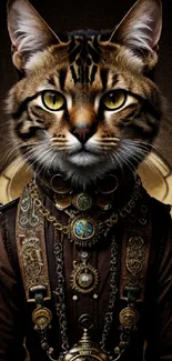 Steampunk cat in vintage attire art wallpaper.