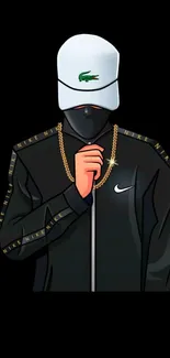 Streetwear avatar with black outfit and cap.