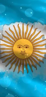 Mobile wallpaper featuring a sun design set against a blue sky background.