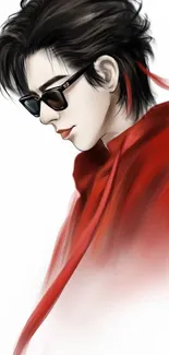 Artistic portrait wallpaper with red accents and sunglasses.