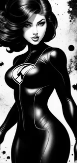 Stylish black and white superhero female art wallpaper.