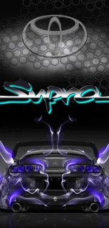 Supra car wallpaper with neon accents and a Toyota logo in a futuristic design.