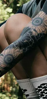 Tattoo sleeve arm design background in nature.