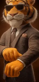 Tiger in a suit with sunglasses, stylish cartoon.