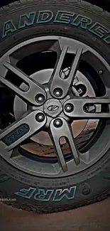 Close-up image of a stylish alloy wheel and tire design.