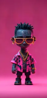 Trendy toy with sunglasses on a pink background.