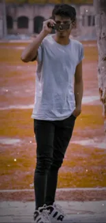 Stylish young man in an urban setting.