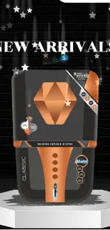 Black and orange modern water purifier advertisement.