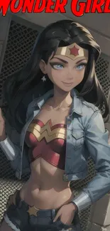 Wonder Girl in an anime art style wearing a superhero outfit.