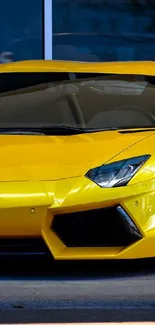 A vibrant yellow sports car parked, exuding luxury and speed.