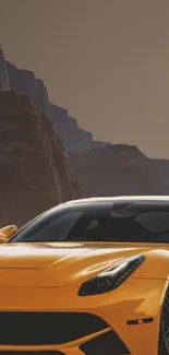 Yellow sports car in a desert with twin suns.