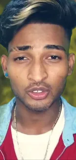 Portrait of a stylish young man against a vibrant background.