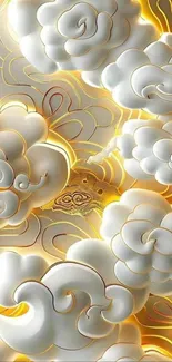 Artistic wallpaper with stylized white clouds against a golden background.