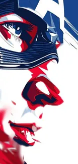 Stylized superhero wallpaper in red, blue, and white.