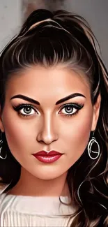 Stylized digital portrait of a woman with earrings and elegant features.