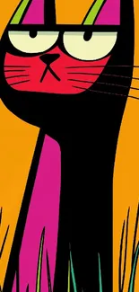 Vibrant and stylized cat illustration with bold colors on a mobile wallpaper.