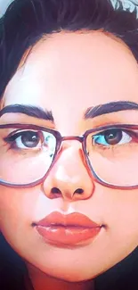 Artistic digital portrait of a woman with glasses.