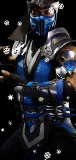 Sub-Zero in blue armor striking a battle pose with focused intensity.