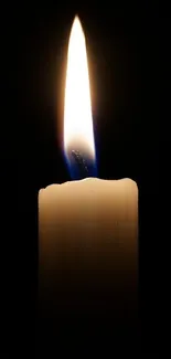 A single candle flame on a black background, creating a minimalist wallpaper.