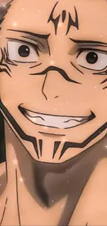 Anime character with facial tattoos smiling