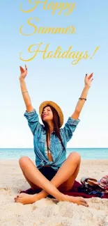 Woman enjoying summer holidays on a sunny beach.