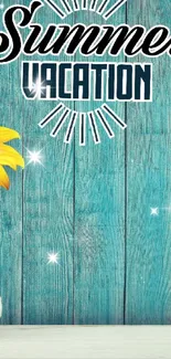 Summer vacation wallpaper with sunflower and teal background.