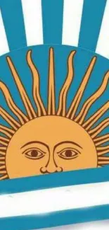 Sun illustration with golden rays on a blue background mobile wallpaper.