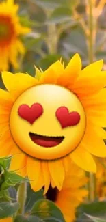 Sunflower with heart-eyed emoji in yellow brightness.