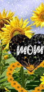 Sunflower heart design with 'Mom' text