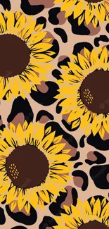 Vibrant sunflower and leopard print mobile wallpaper design.