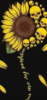 Sunflower and skull art wallpaper on dark background.