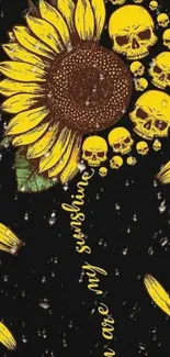 Sunflower and skull-themed phone wallpaper with bold yellow design.