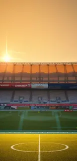 Sunlit stadium with golden sky at sunset on a mobile wallpaper.