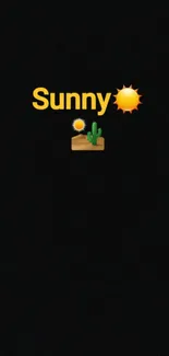 Sunny emoji on black background, mobile wallpaper design.