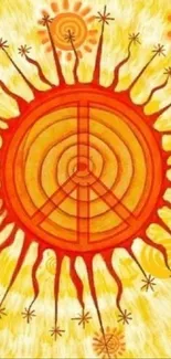 Bright abstract sun and peace symbol art.