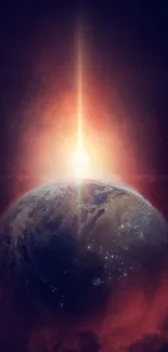 Stunning cosmic sunrise over Earth with vibrant orange hues.