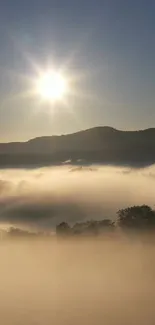 Sunrise over misty mountains with a tranquil view