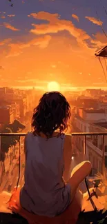 Person watching sunset over city from balcony.