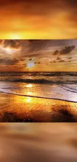 Breathtaking sunset beach scene with gentle waves and a colorful sky.