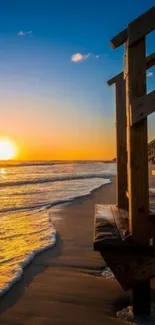 Serene sunset over beach walkway with vibrant colors.