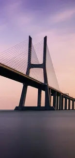 Beautiful sunset over a modern bridge with purple and orange hues.