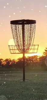 Tranquil sunset over a disc golf field, capturing nature's evening glow.