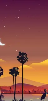 Serene sunset wallpaper with palm silhouettes.