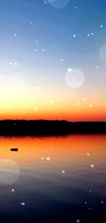 Moonrise over a serene lake at sunset with tranquil reflections.