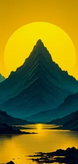 Mobile wallpaper of a sunset over a mountain silhouette.